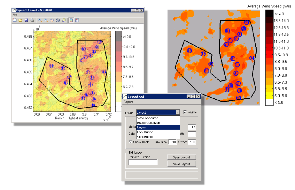 Manual editing of layouts, wind, energy and exclusion maps